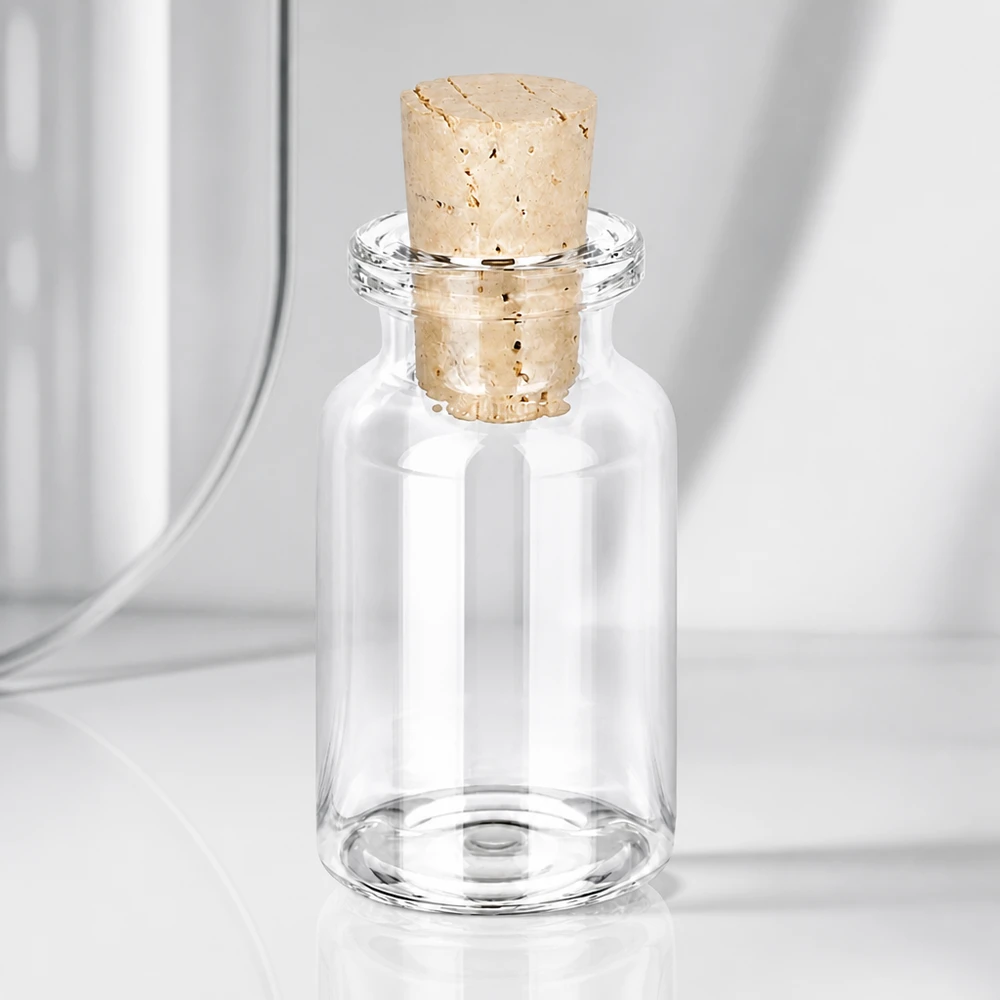 Wiederverschließbare Klarglas-Flasche 10ml mit fest sitzendem Korken 11/14mm für Flüssigkeiten