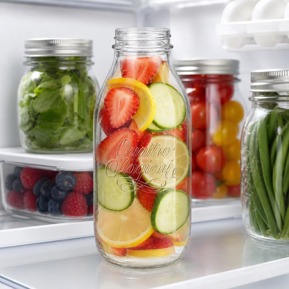 Quattro Stagioni 1000ml Weithalsflasche mit Obst und Gemüse im Kühlschrank für Infused Water und Meal Prep