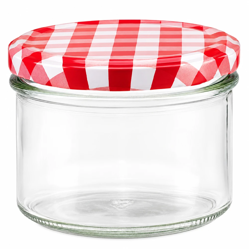 225ml Verre conique avec couvercle BasicSeal rouge/blanc UNiTWIST Pot de 225 ml avec couvercle BasicSeal à carreaux rouges et blancs pour confitures et conserves.
