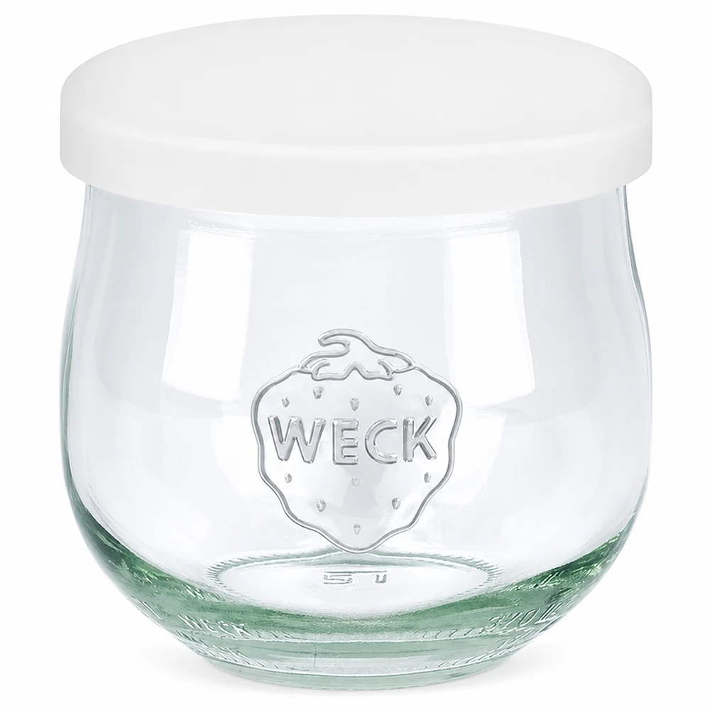 WECK Pot tulipe 370ml avec couvercle en silicone blanc Pot de conservation avec logo WECK en relief