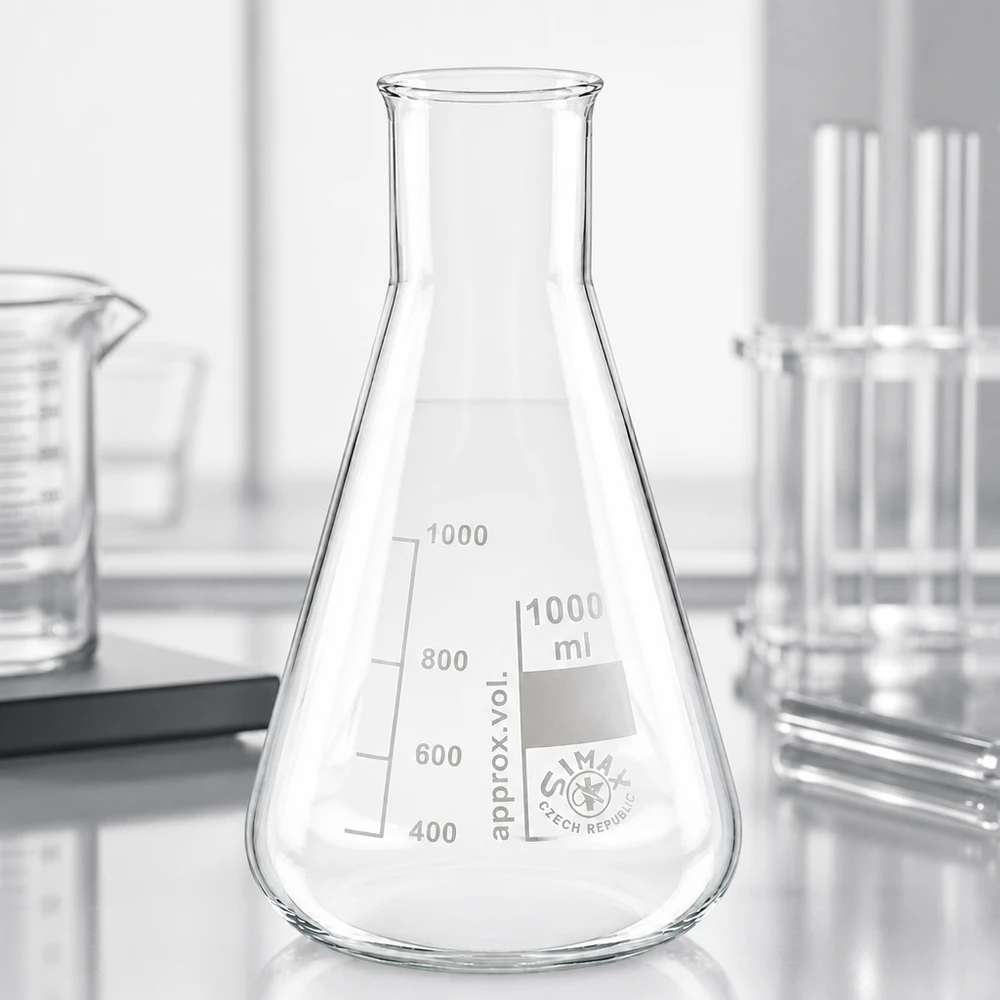Erlenmeyer 1000ml col large, verre borosilicate Erlenmeyer 1000ml col large, verre borosilicate