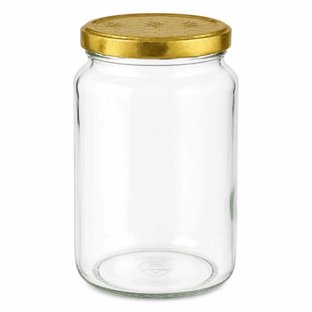 795ml Verre rond avec couvercle BasicSeal nid d'abeilles UNiTWIST Pot rond de 795ml avec couvercle doré BasicSeal Nid d'abeille UN bouchon pour miel et confiture