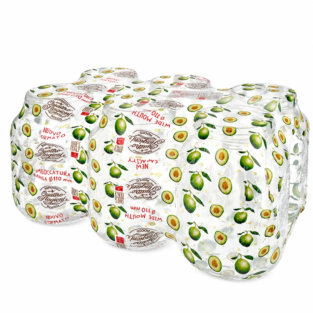 3000ml Quattro Stagioni verres ronds empilés avec des étiquettes d'olive montrent la taille et les variantes de conception
