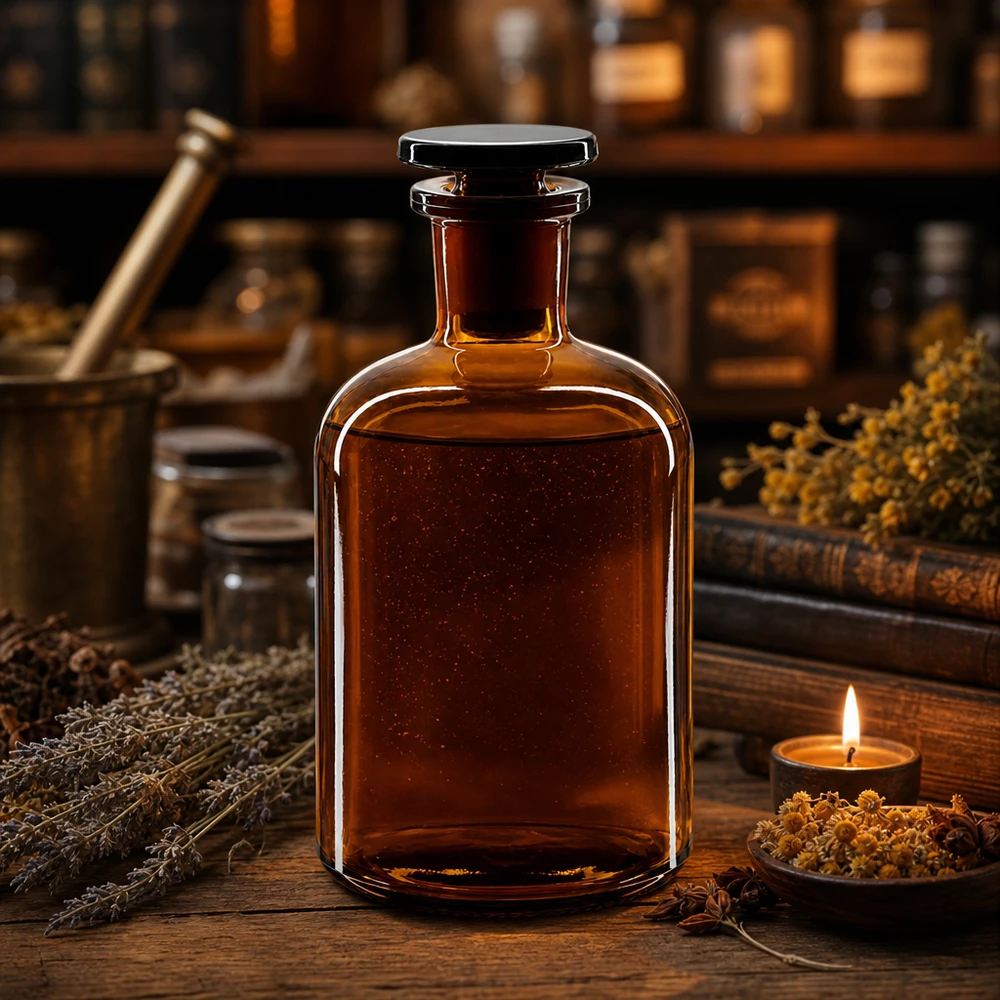 Flacon pharmaceutique 250 ml col étroit en verre ambré + bouchon Flacon de pharmacie brun de 250 ml à col étroit et bouchon en verre, pour les teintures et huiles à base de plantes