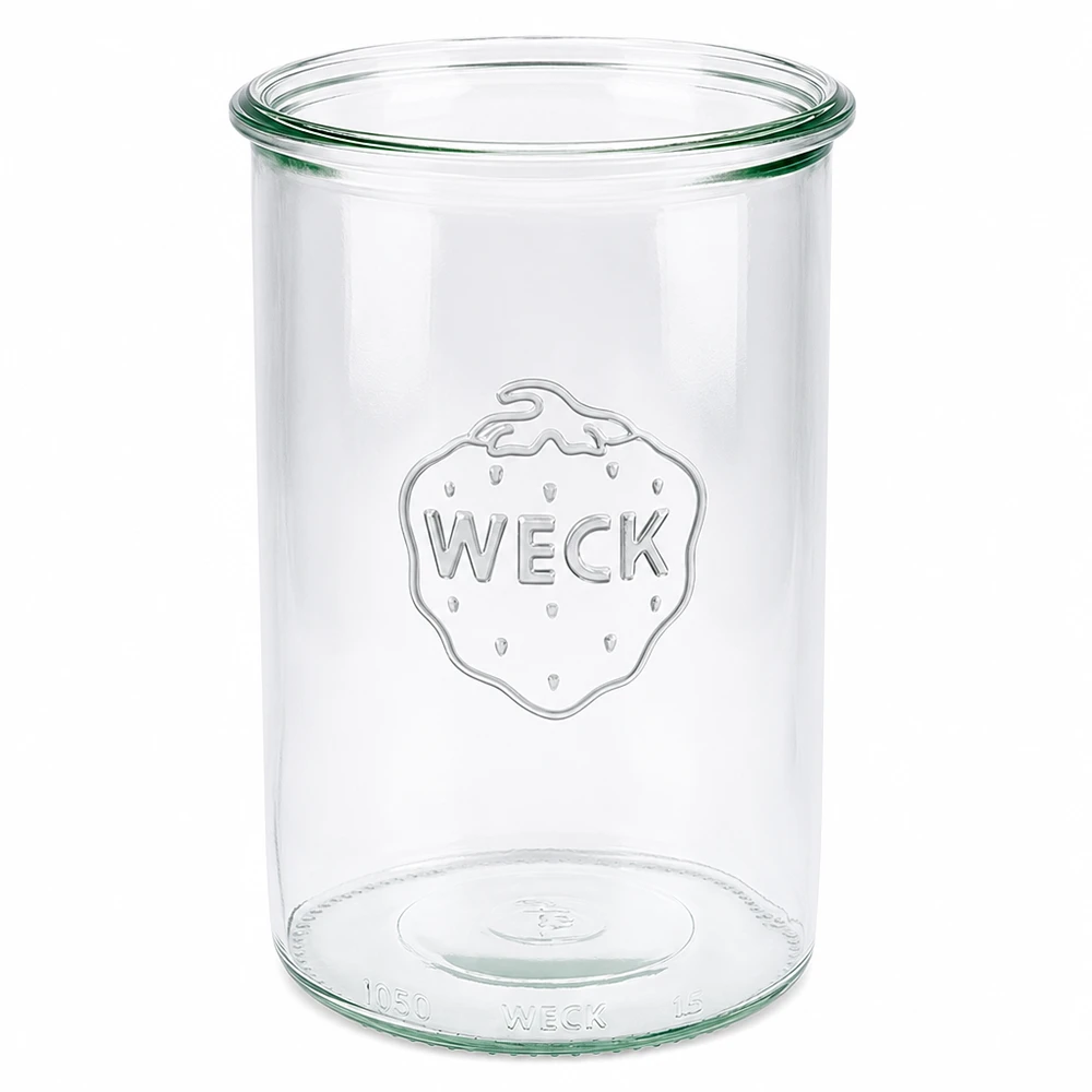 WECK Pot de 1000ml RR100 en verre transparent avec logo gravé pour la mise en conserve et la conservation.