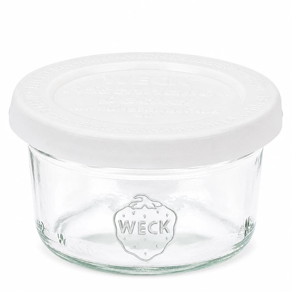 50ml bocal conique avec couvercle fraîcheur WECK RR60 Pot de 50 ml WECK RR60 avec couvercle blanc en verre pour la mise en conserve et la conservation.