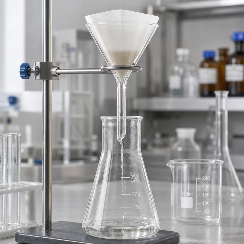 Entonnoir en verre transparent de 45 mm de diamètre avec un angle de 60 degrés pour les applications chimiques en laboratoire
