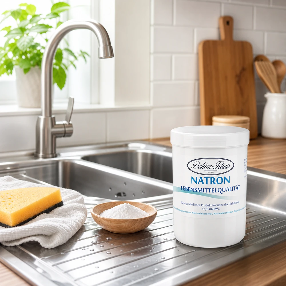Bicarbonate de soude Doktor Klaus, en boîte blanche de 1000 g, apte à l’utilisation alimentaire 1kg Doktor Klaus Natron umweltfreundliche Alternative zu chemischen Reinigern