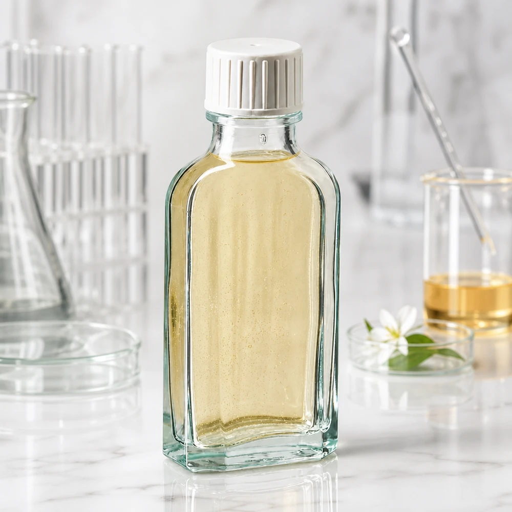Flasque transparente de 50 ml au goulot DIN 22, avec bouchon à vis DIN 22 blanc et bague anti-gouttes Flacon rectangulaire en verre transparent de 50 ml avec anneau verseur, pour huiles essentielles et échantillons de laboratoire