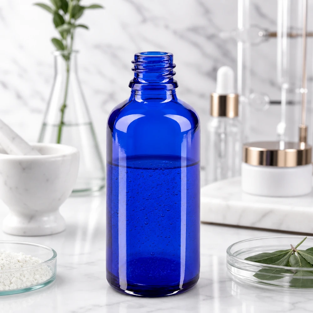 Bouteille de pharmacie traditionnelle bleue ApoGlas 50ml parfaite pour conserver les teintures et les extraits