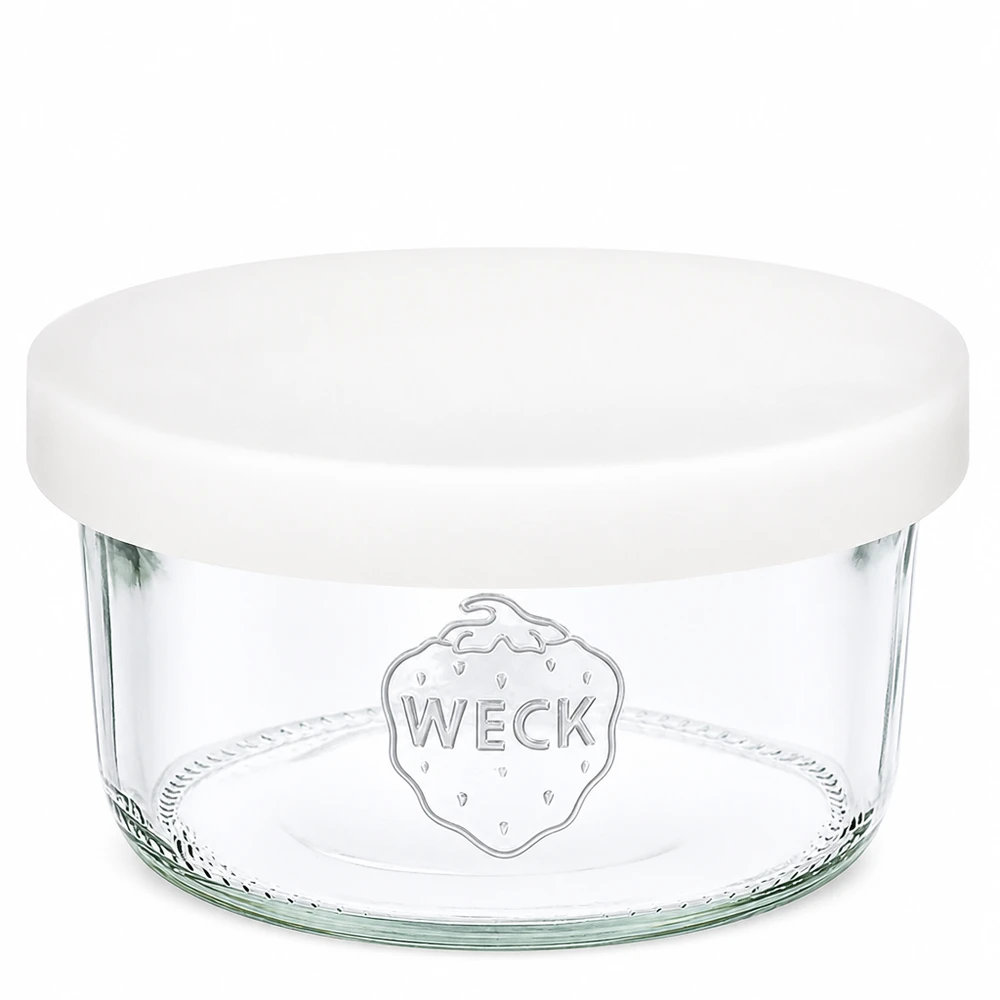 165ml WECK Pot renversé RR80 avec couvercle en silicone blanc Pot de conservation transparent
