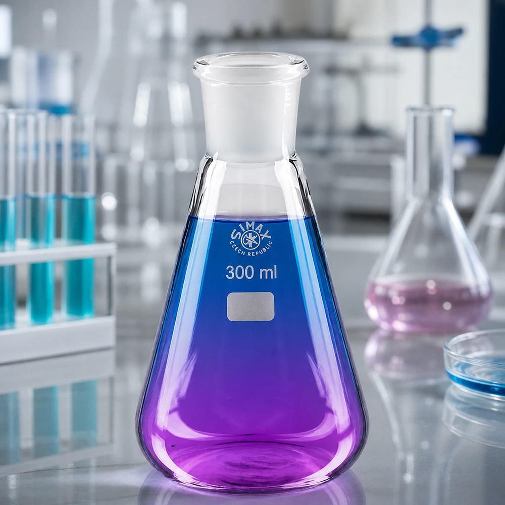 Erlenmeyer 300 ml col étroit, verre borosilicate avec rodage normalisé 29/32 Fioles Erlenmeyer 300ml avec forme de piston ergonomique pour un pivotement et un mélange optimaux