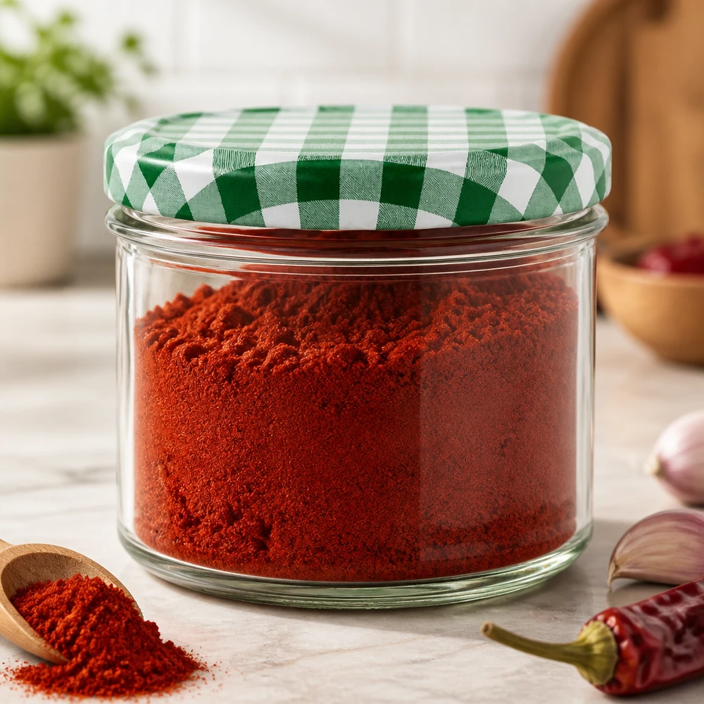 Sturzglas 225ml befüllt mit rotem Paprikapulver zeigt praktische Küchenaufbewahrung mit BasicSeal Deckel