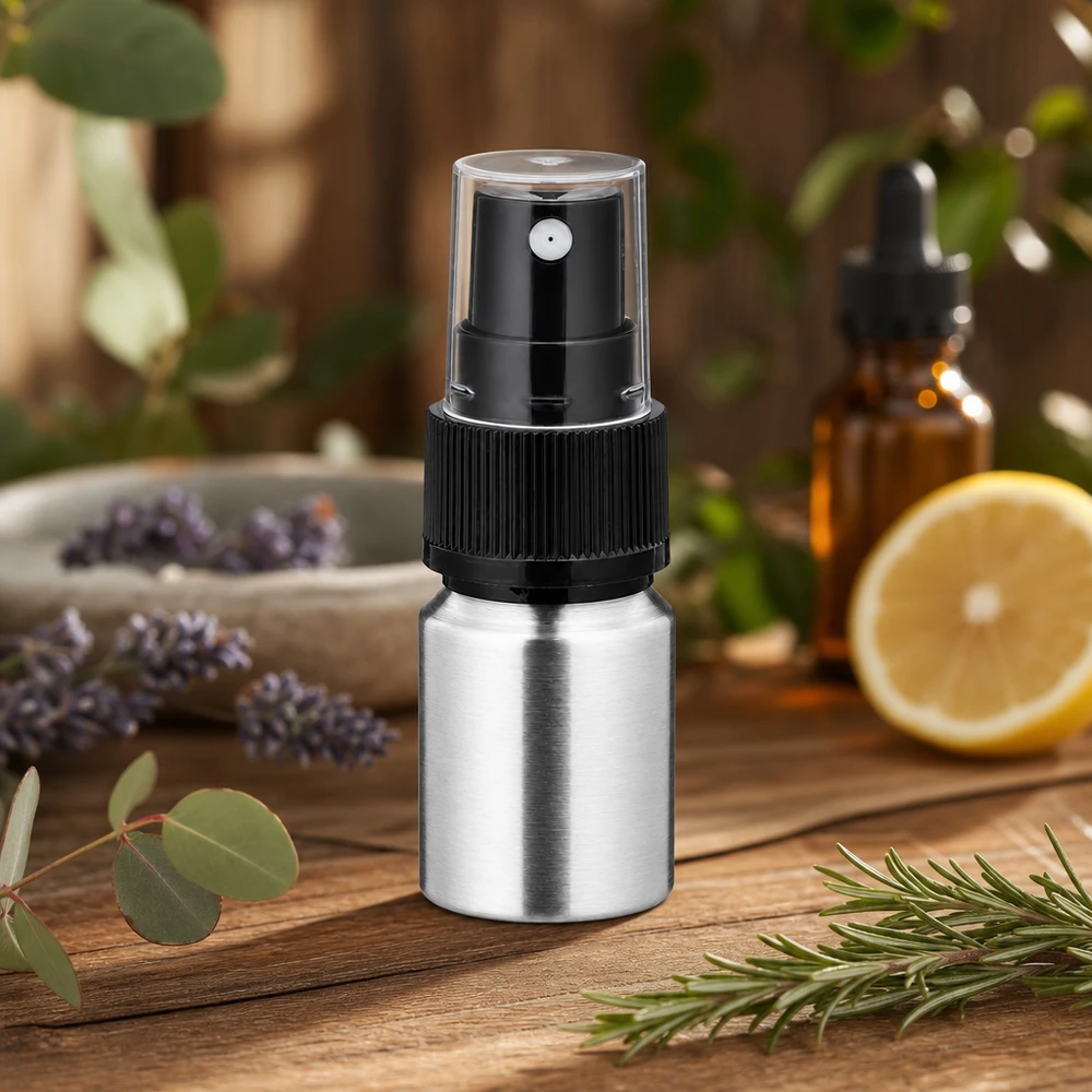 Flacon en aluminium élégant de 10ml avec mécanisme de vaporisation - surface satinée pour les produits cosmétiques de haute qualité