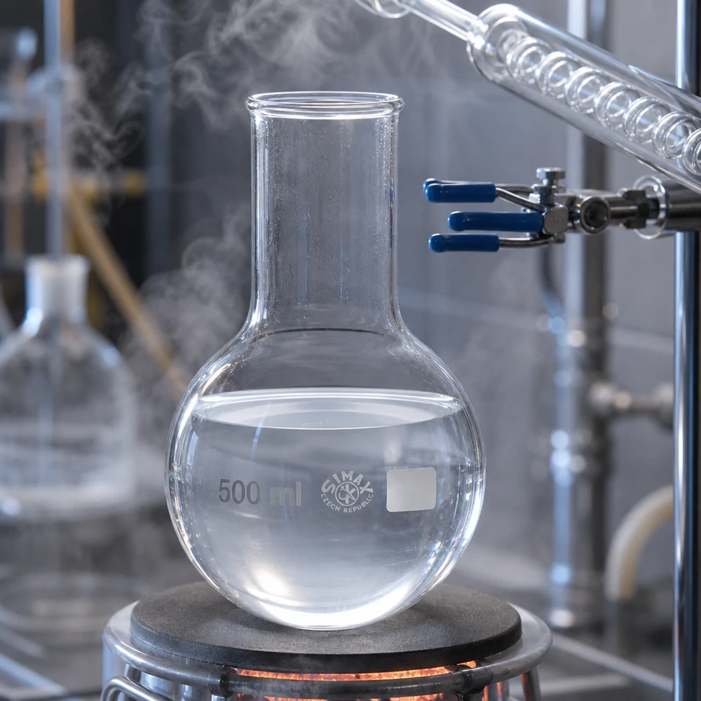 Ballon rond 500ml à col large avec poinçon de laboratoire pour des applications professionnelles dans la recherche
