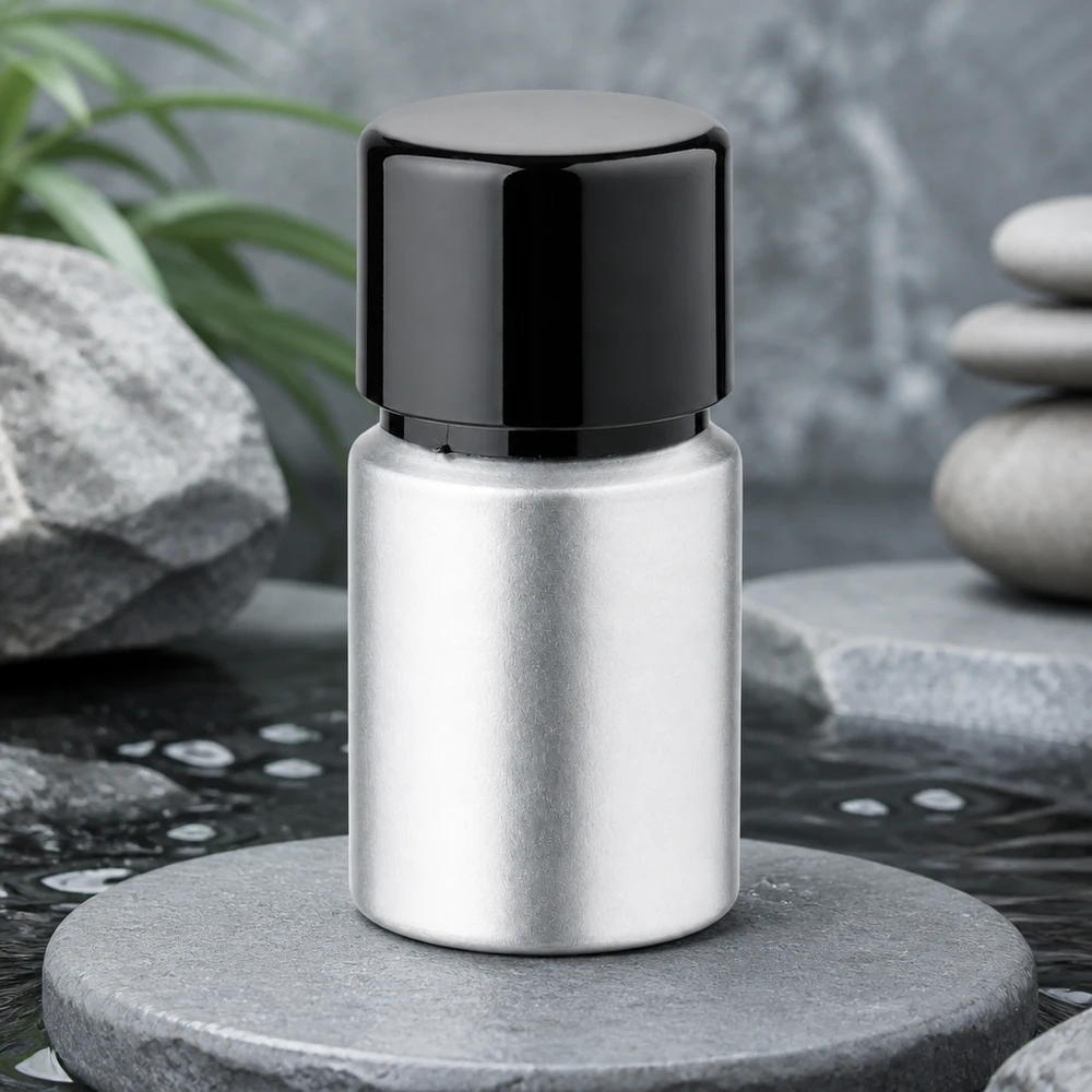 Bouteille en aluminium teinté 10 ml, avec bouchon à vis noir et joint conique Flacon professionnel en aluminium décapé de 10 ml - protection contre les UV par des parois métalliques pour les substances sensibles à la lumière
