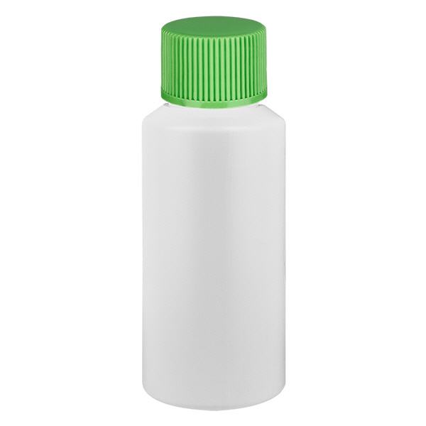 Flacon à pharmacie HDPE 30ml blanc avec bouchon vissable vert Flacon à pharmacie HDPE 30ml blanc avec bouchon vissable vert