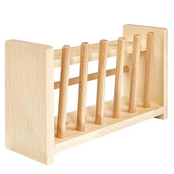 Portoirs pour tubes à essai en bois, pour tubes jusqu'à env. 18 mm Ø pour 6 tubes, avec 6 tiges Portoirs pour tubes à essai en bois, pour tubes jusqu'à env. 18 mm Ø pour 6 tubes, avec 6 tiges