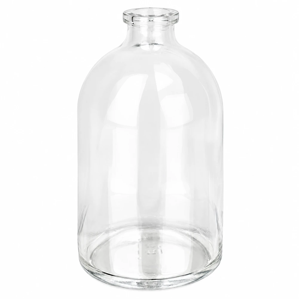Flacon pour solution injectable, 100 ml en verre clair Pharmazeutische Injektionsflasche 100ml aus klarem Glas in Apothekerflaschform