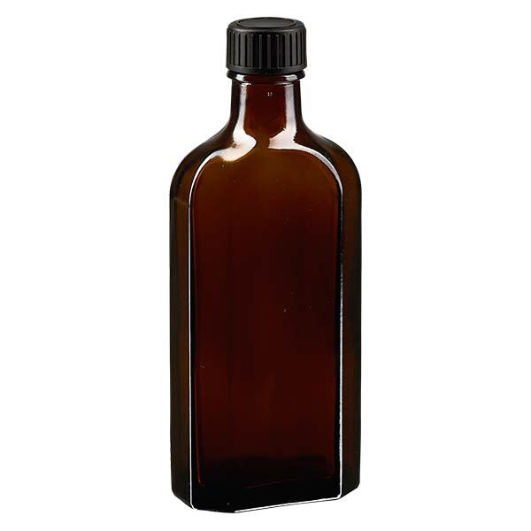 Flasque brune de 150 ml au goulot DIN 22, avec bouchon à vis DIN 22 noir au joint LKD Flasque brune de 150 ml au goulot DIN 22, avec bouchon à vis DIN 22 noir au joint LKD