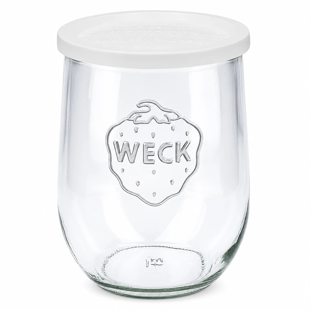 WECK Pot tulipe 1062ml avec couvercle fraîcheur blanc RR100 Pot de conservation avec logo transparent