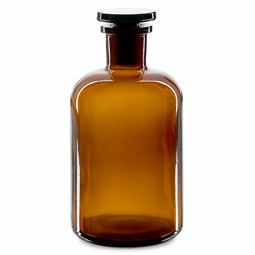 Bouteille à épaules arrondies de couleur marron, 500 ml, avec bouchon en verre, à col étroit, pour applications de laboratoire