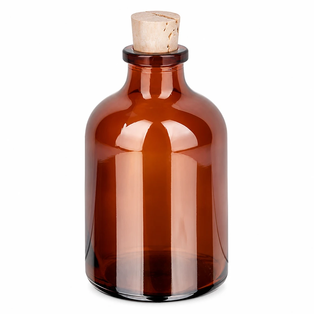 Flacon en verre ambré 50 ml avec bouchon de liège 11/14 mm Kompakte Braunglasflasche mit Korkverschluss 50ml für Parfüm und Kosmetikprodukte