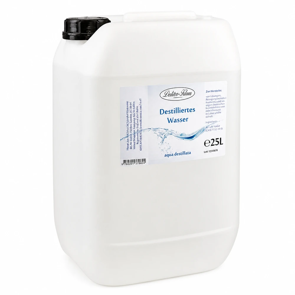 Eau distillée Doktor Klaus - Aqua dest 25 litres en jerrican premium teinte naturelle 25L d'eau distillée Doktor-Klaus en bidon plastique blanc pour de multiples applications