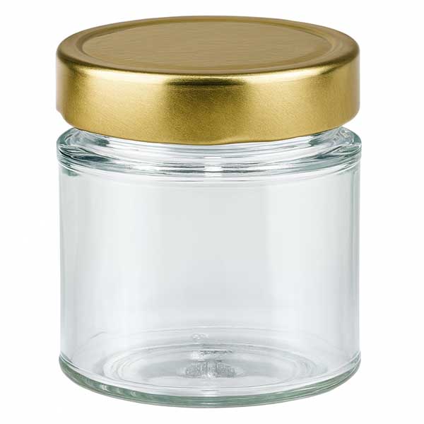 Pot rond 154ml avec couvercle doré BasicSeal transparent vide Pot à confiture Miel Pot de conservation