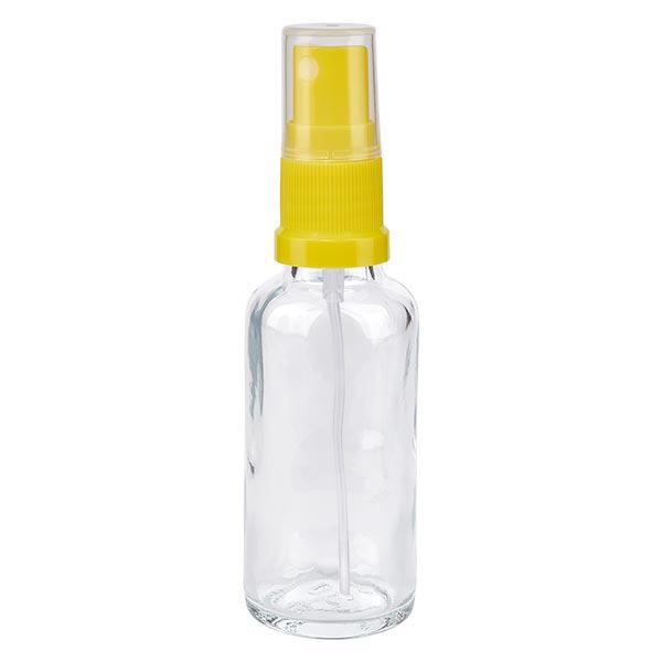 Flacon de pharmacie transparent 30ml embout spray jaune Flacon de pharmacie transparent 30ml embout spray jaune
