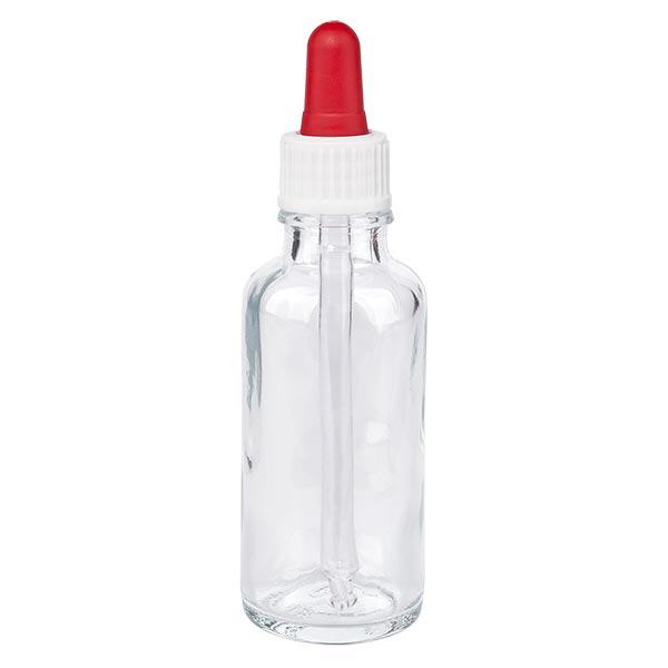 Flacon clair 30 ml + pipette rouge et blanche standard Flacon clair 30 ml + pipette rouge et blanche standard