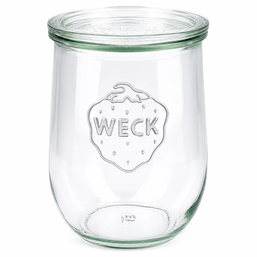 WECK Pot tulipe 1062ml avec couvercle en verre RR100 Pot de conservation transparent avec logo WECK en relief