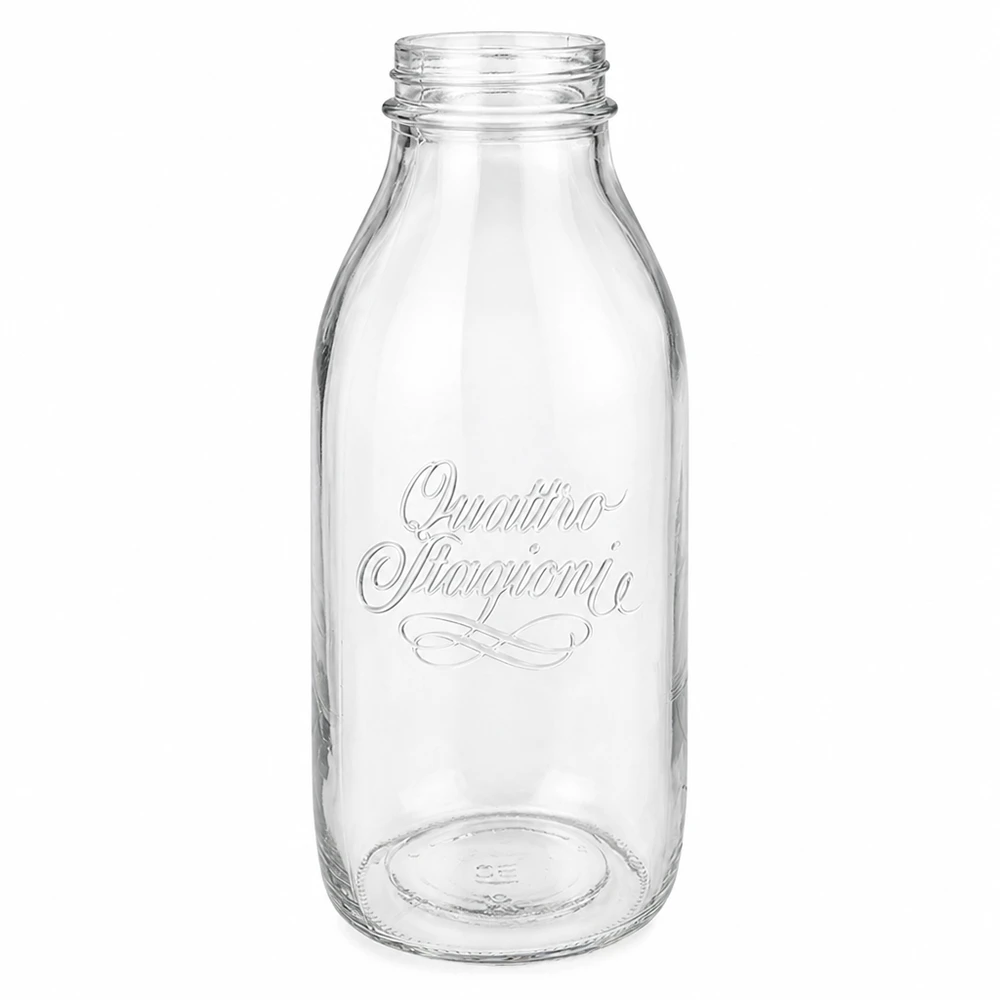1000ml Bouteille en verre "Quattro Stagioni" QS56mm Bormioli Rocco Quattro Stagioni Bouteille en verre à col large 1000ml avec logo en relief transparent vide