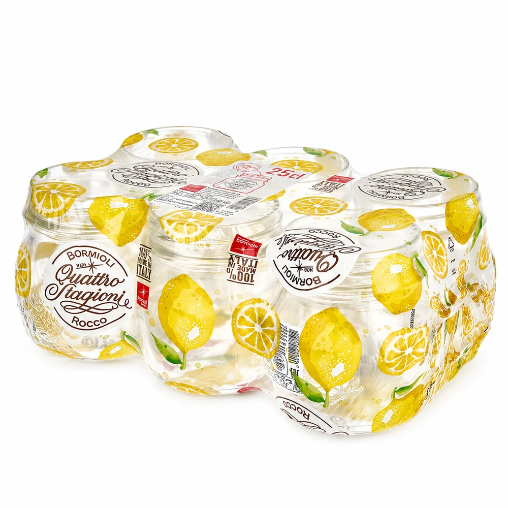 Pot rond 250ml Quattro Stagioni avec motif citron et couvercle Bormioli Rocco Paquet de 6 pots