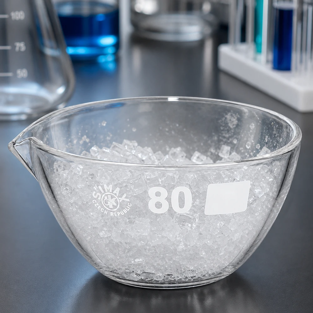 Capsule d’évaporation 90 ml en verre borosilicate, avec bec verseur Cuvette d'évaporation de précision 90ml en verre borosilicaté ø80mm avec bec verseur pour analyse quantitative