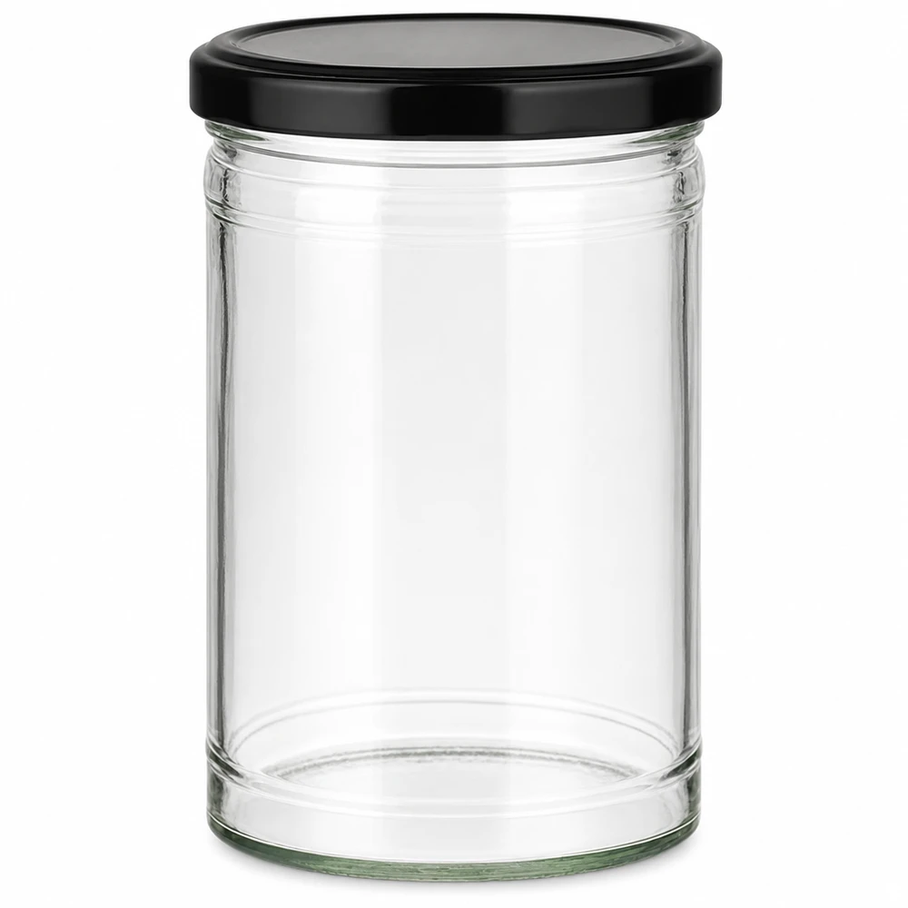 Bocal vide de 1053ml avec couvercle BasicSeal noir, certifié UN pour la conservation et le stockage.