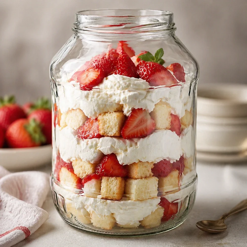 2650ml Verre rond sans couvercle (TO100) UNiTWIST UNiTWIST Runda2650 Verre renversé 2650ml avec dessert stratifié de fraises crème et morceaux de gâteau TO100 Filetage verre à dessert