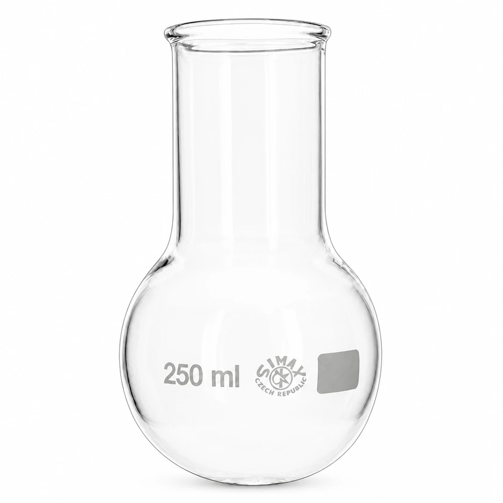 Ballon à fond plat de 250ml à col large en borosilicate avec bord arrondi Ballon rond à col large 250ml parfait pour les études, la formation et les applications professionnelles en laboratoire
