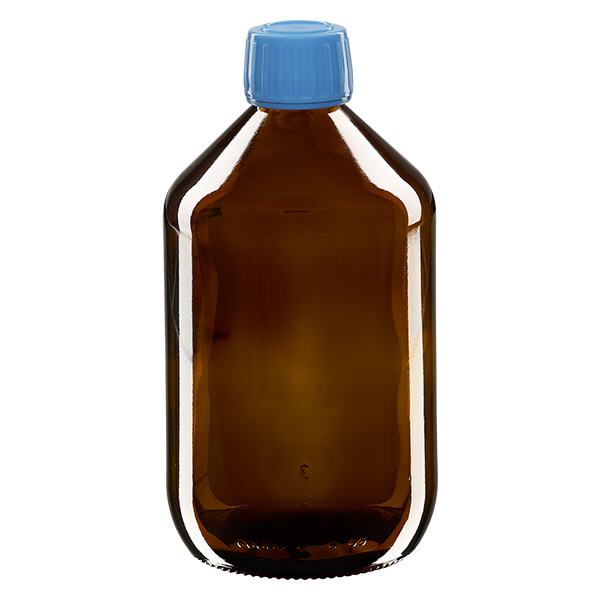 Flacon médical 500 ml couleur ambrée avec bouchon bleue Flacon médical 500 ml couleur ambrée avec bouchon bleue