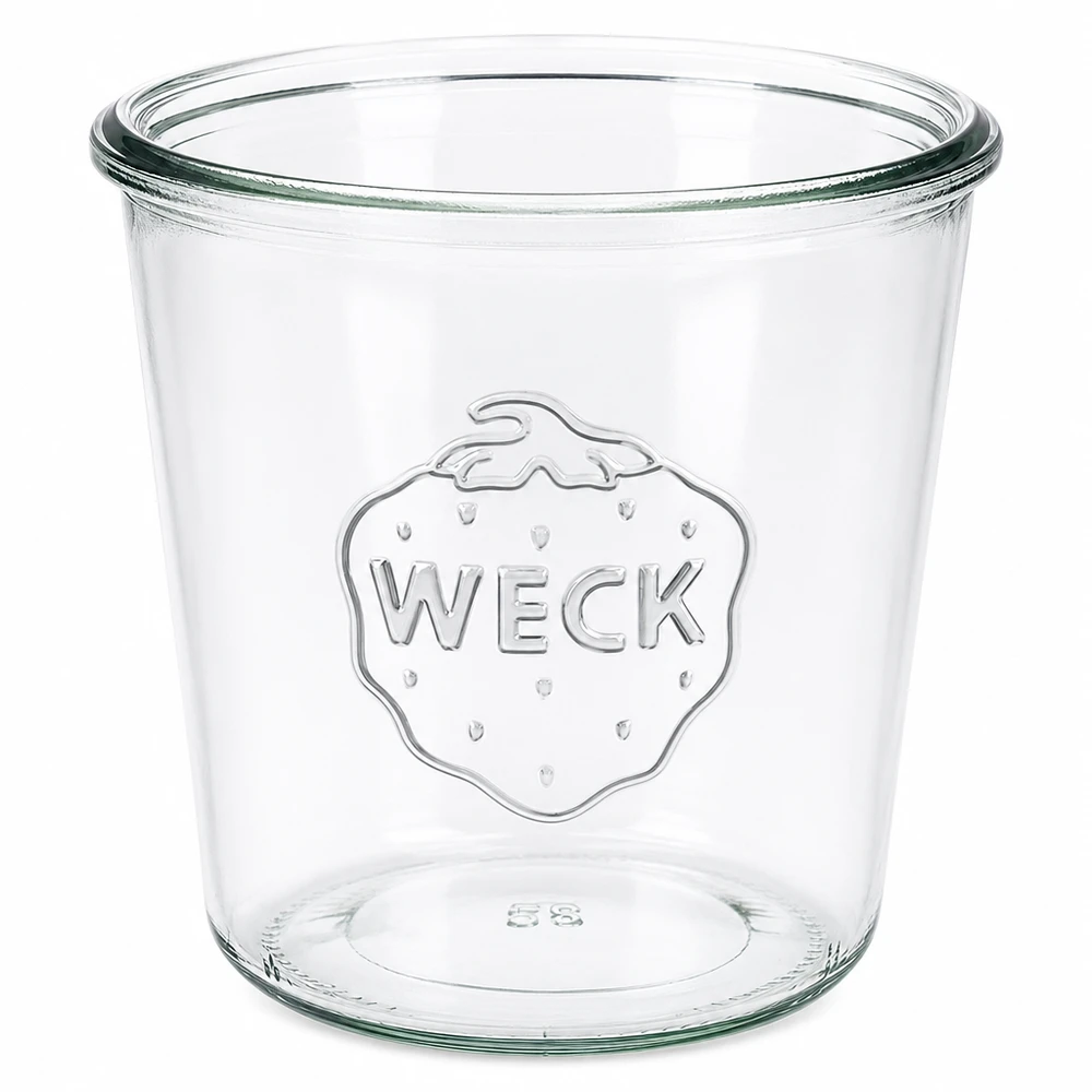 WECK Pot renversé 580ml RR100 en verre transparent avec logo en relief pour la mise en conserve et la conservation