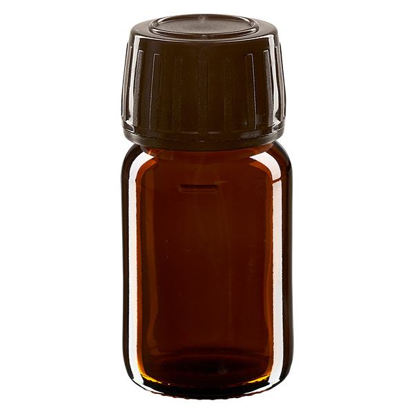 Flacon médical 30 ml couleur ambrée avec bouchon brun Flacon médical 30 ml couleur ambrée avec bouchon brun