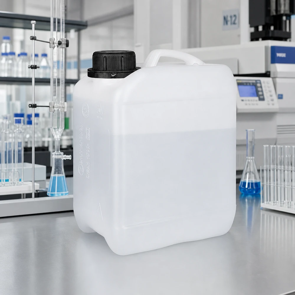 Petit bidon en plastique translucide de 2,5 L, homologué UN et muni d'un bouchon à vis robuste