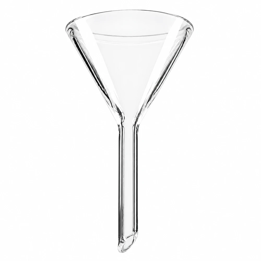 Entonnoir en verre de 35mm de diamètre en verre sodocalcique avec un angle de 60 degrés et une tige courte