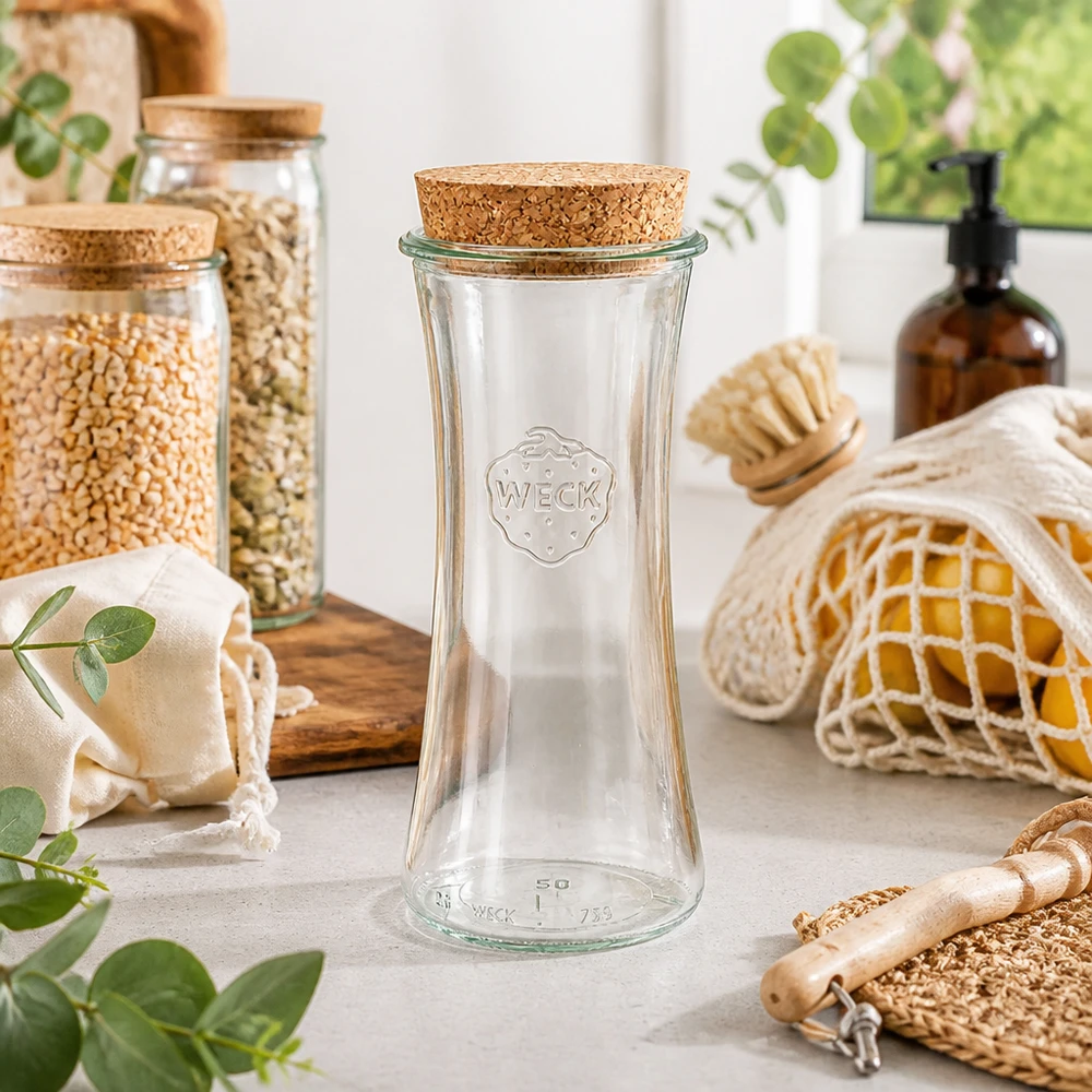 WECK RR80 Pot à délicatesse 700ml vide avec couvercle en liège dans la cuisine durable Zero-Waste entre les bocaux à provisions