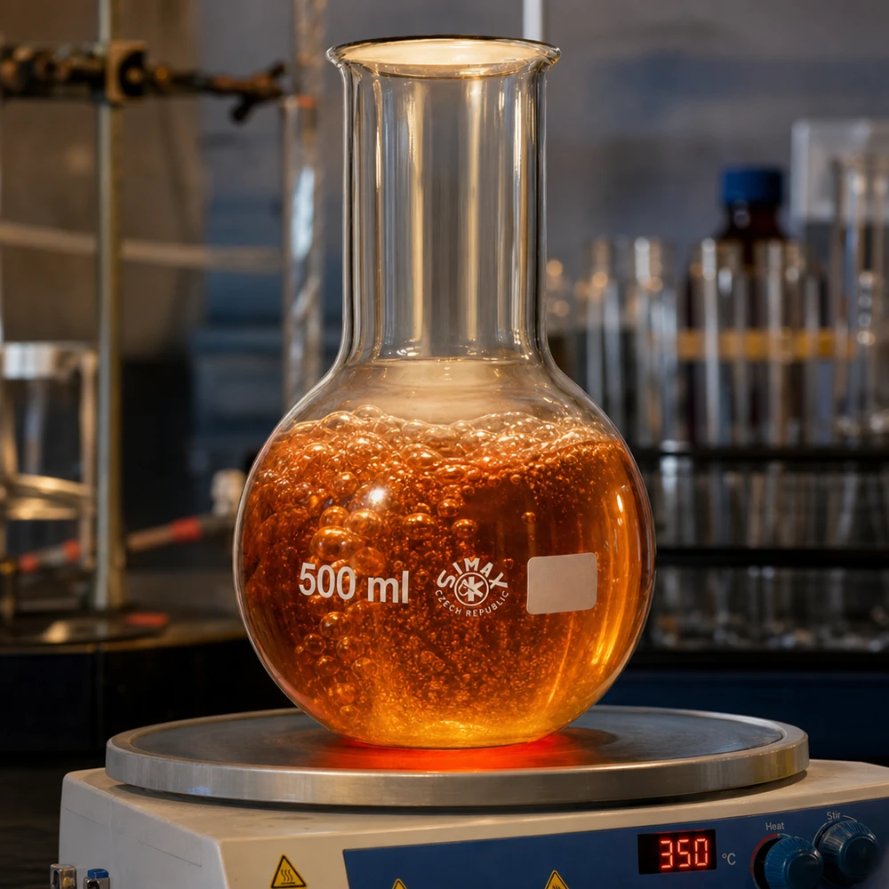 Ballon à fond plat 500 ml à col large, en verre borosilicate avec bord renforcé Ballon à parois épaisses 500ml en verre résistant à la température pour des expériences de laboratoire en toute sécurité