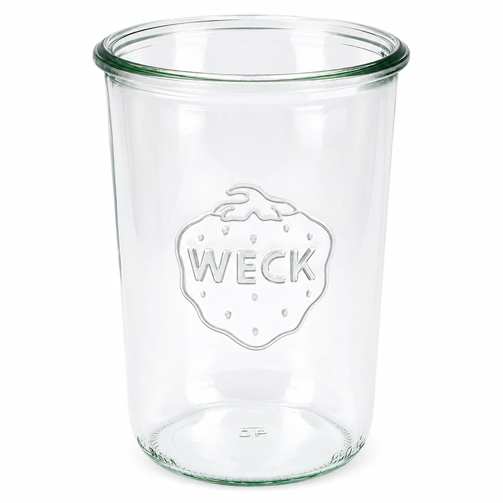 WECK Verre renversé 850ml RR100 en verre clair avec logo gravé et bord de verre vert pour la mise en conserve et les provisions