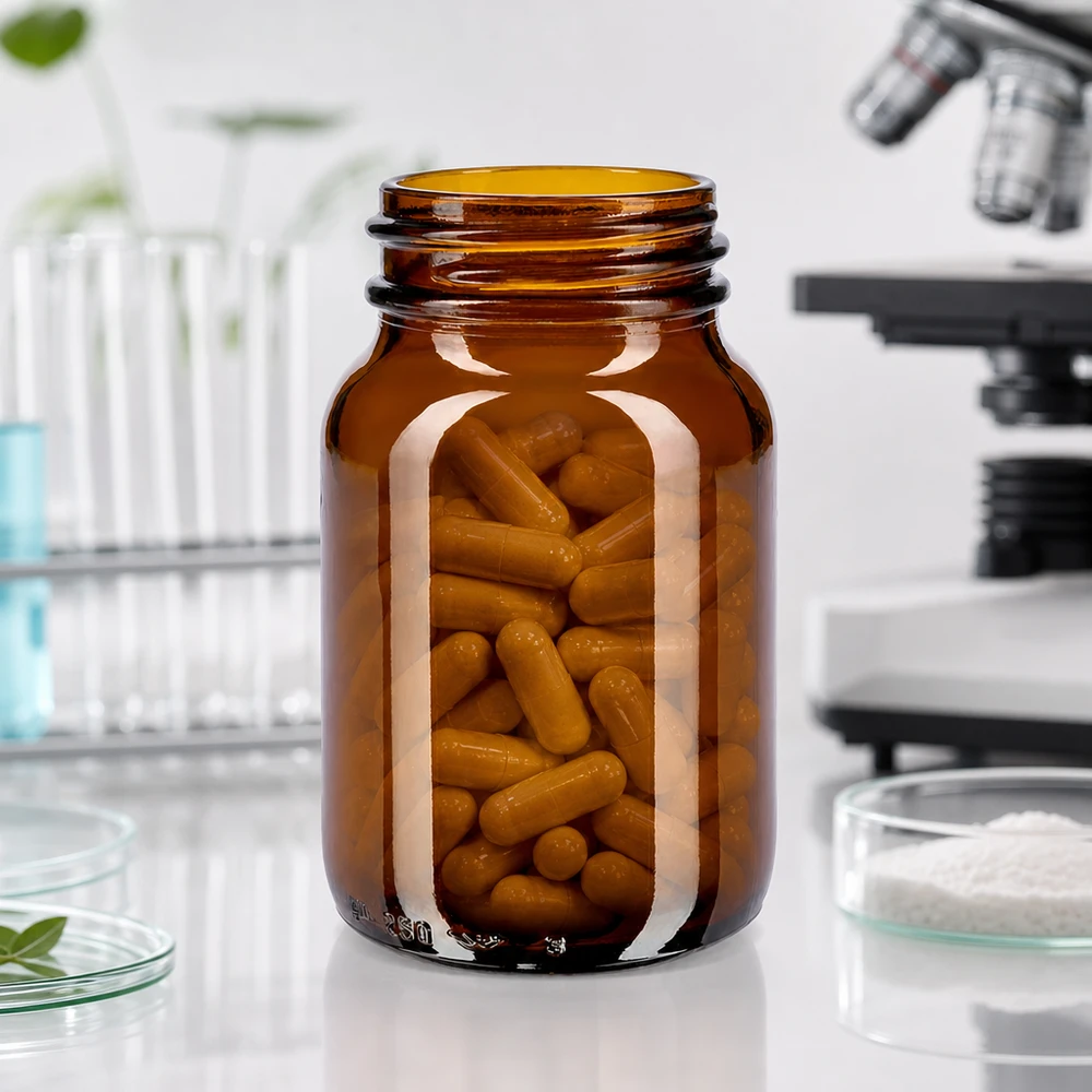 Bouteille compacte à col large de 250 ml en verre brun, parfaite pour les applications de laboratoire et les médicaments