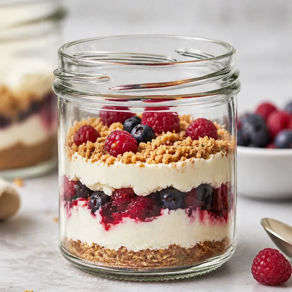 Verre renversé UNiTWIST 167ml avec dessert stratifié aux baies, mascarpone et miettes de biscuits comme application produit