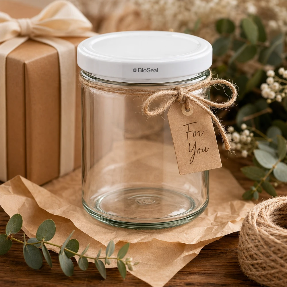 UNiTWIST Pot de conserve 167ml emballage cadeau décoration rustique papier kraft pendentif For You BioSeal couvercle