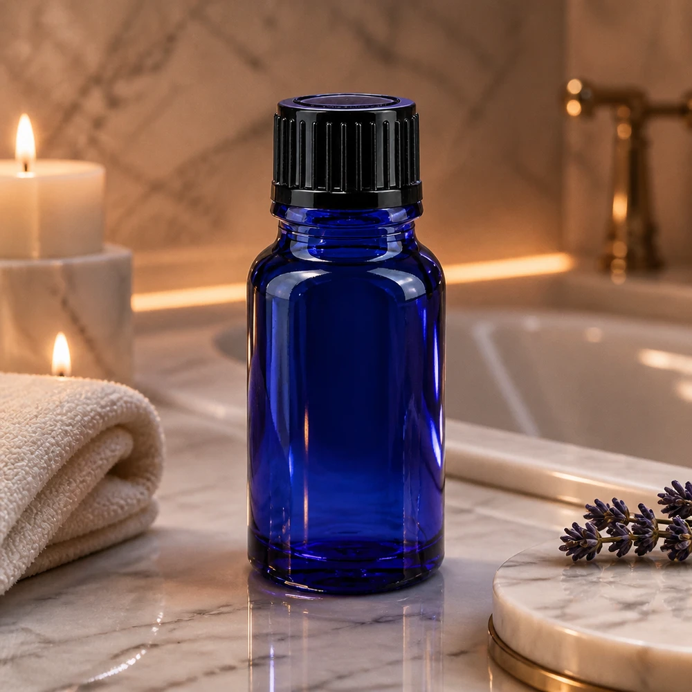 Flacon compte-gouttes de précision de 10 ml, bleu, avec un orifice de 1 mm et un bouchon noir, en verre anti-UV